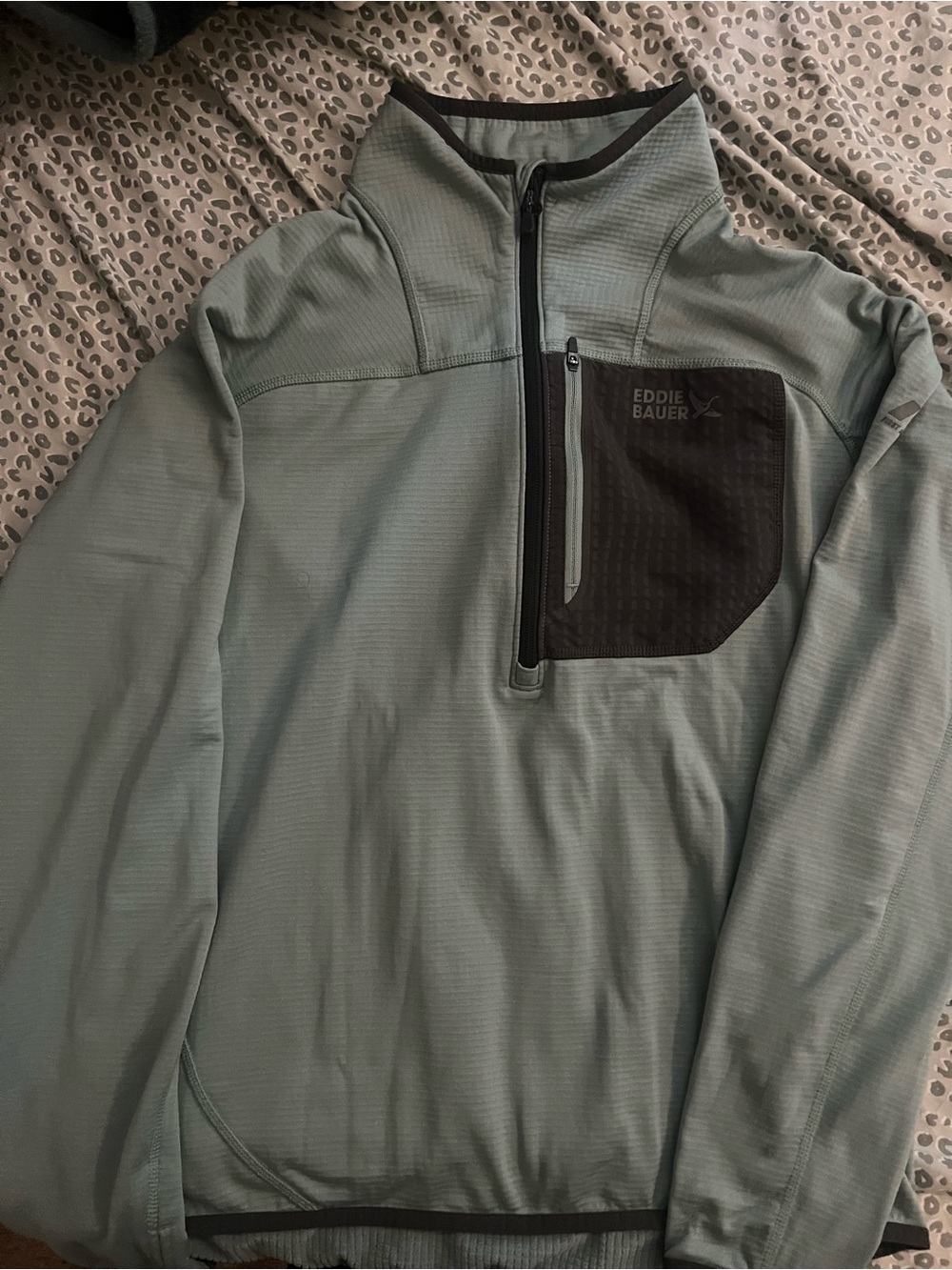 Eddie Bauer Sage Green Quarter-Zip Performance Pullover with Black Chest Pocket